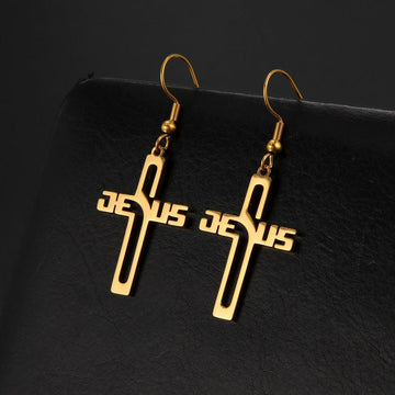 Stainless Steel Christian Jesus Cross Dangle Drop Earrings for Women - Religious Jewellery - The Jewellery Supermarket